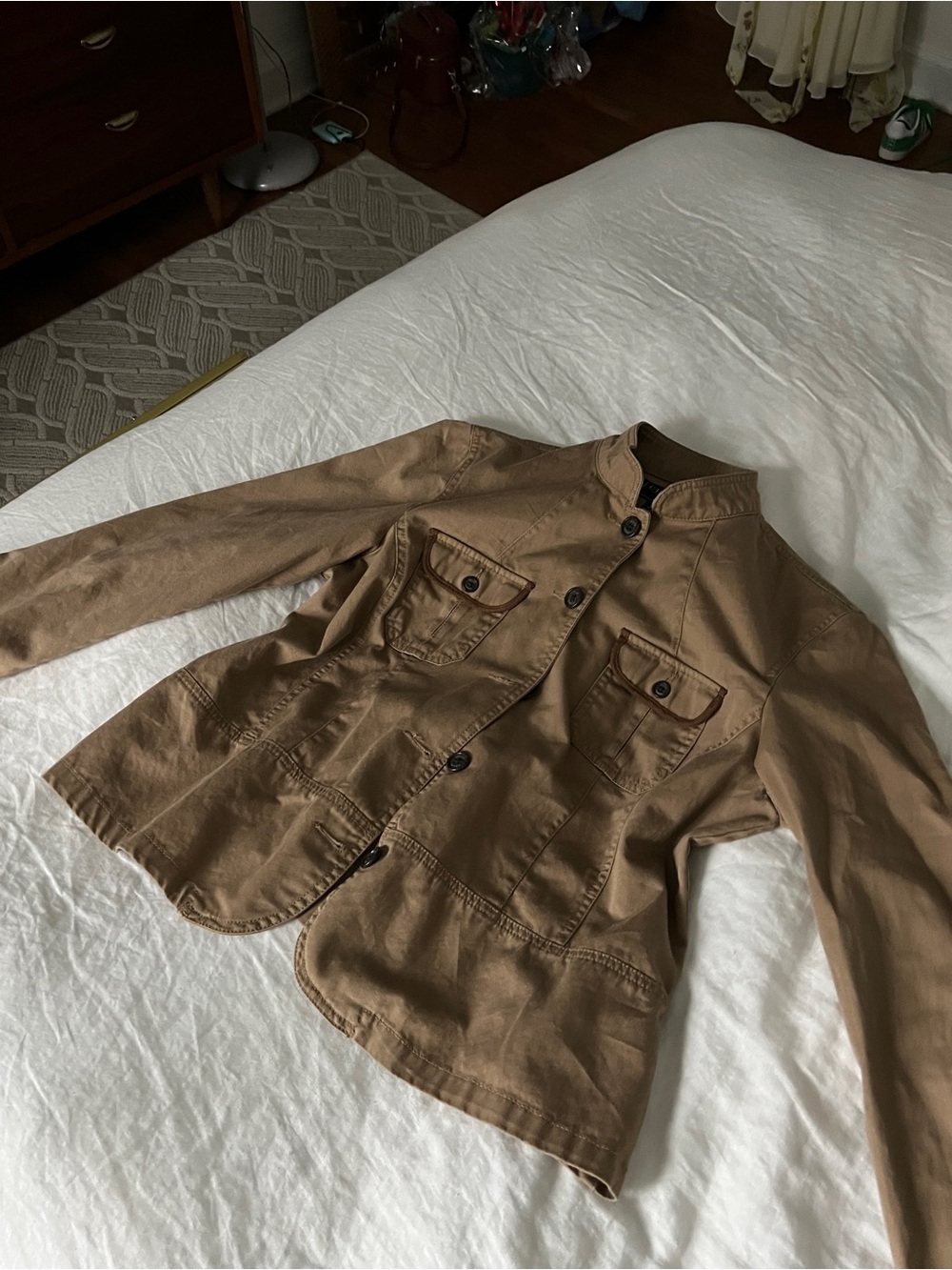 Chaps Tan Cotton Blend Military-Style Blazer